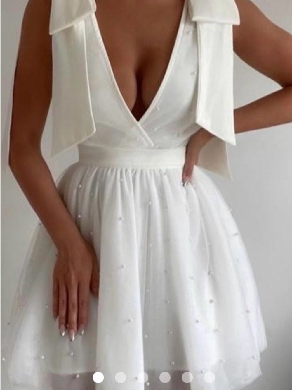 Showpo White V-Neck Mini Dress with Shoulder Bow